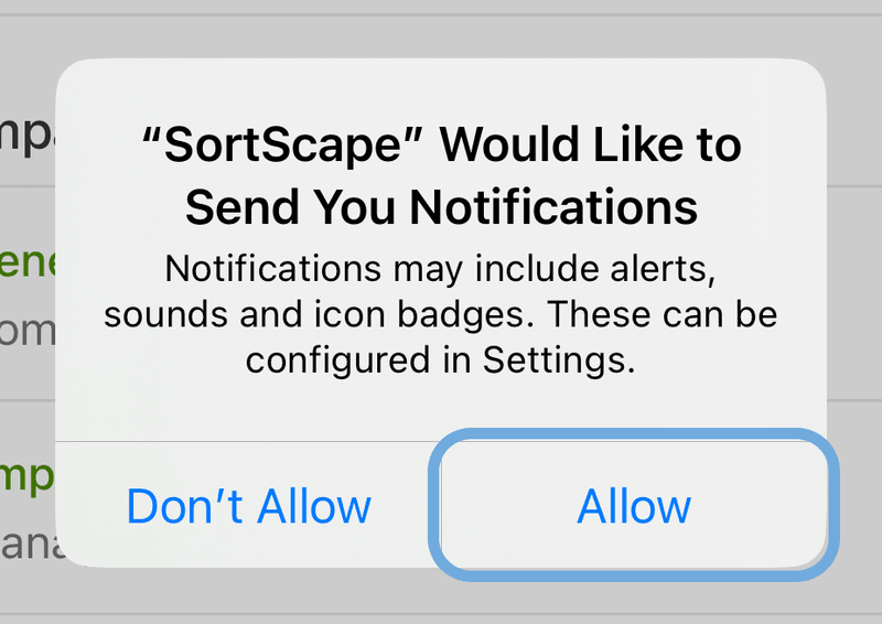 iPhone notifications prompt with Allow highlighted