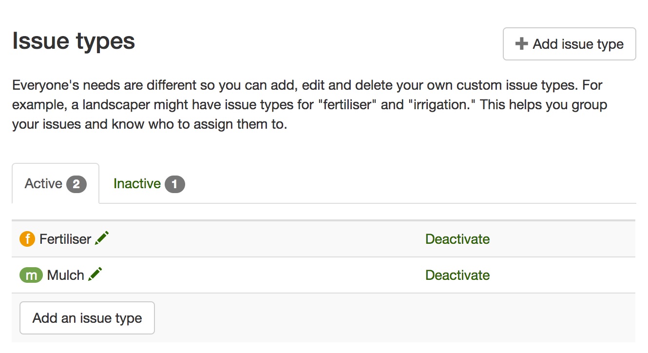 manage issue types screen