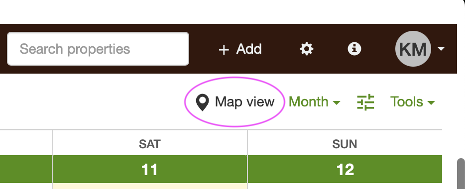 Schedule toolbar with the map view button highlighted