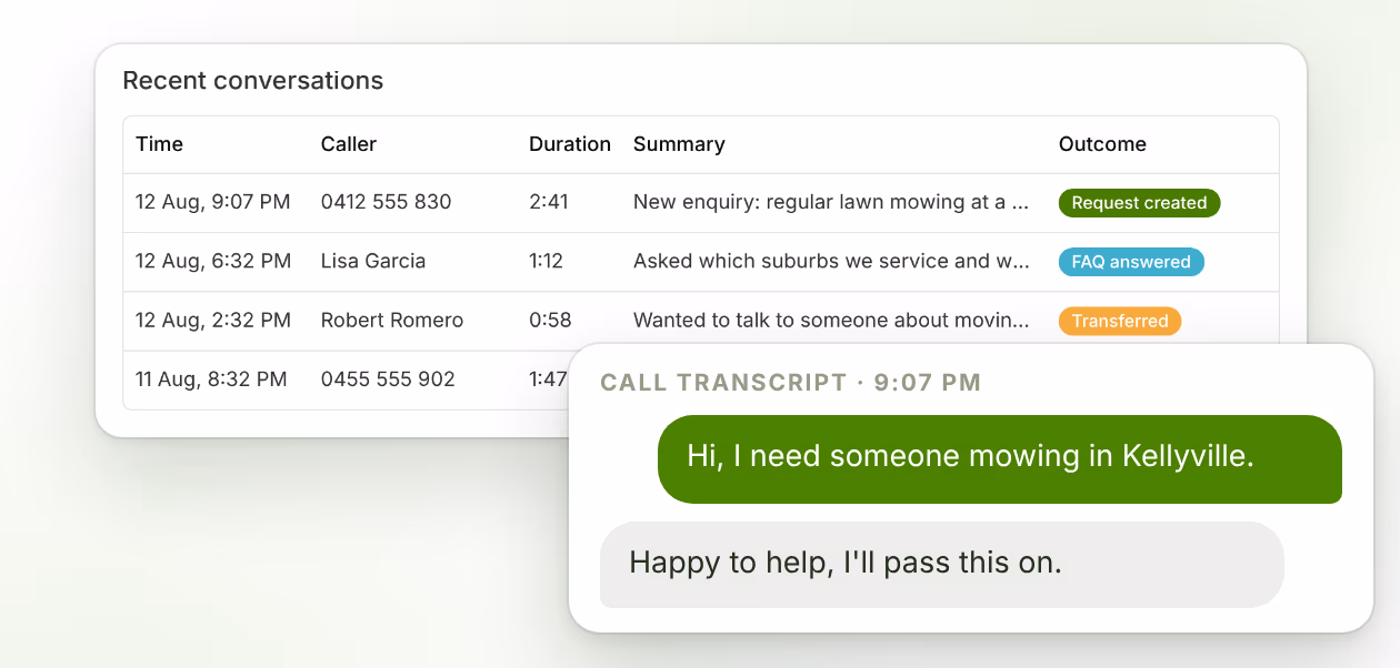 An AI receptionist for missed calls
